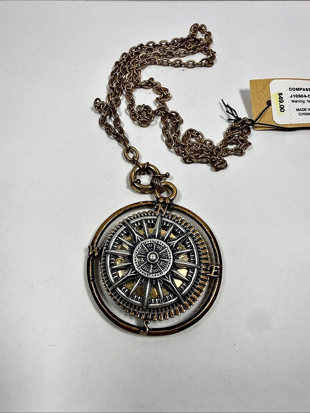Compass Pendant Necklace in Gold & Black NWT